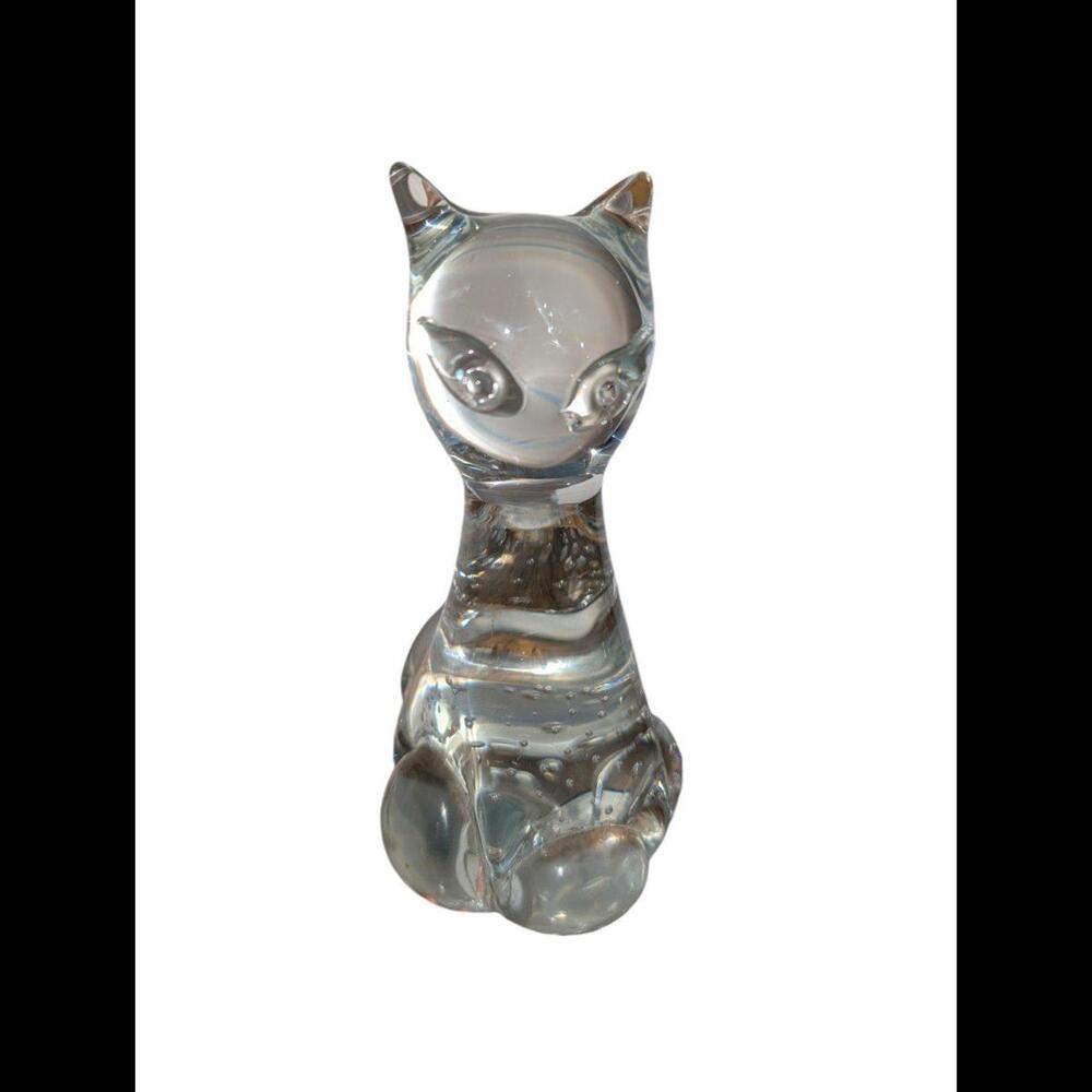 Hand blown Glass Alley Cat figurine Controlled Bubbles Paperweight